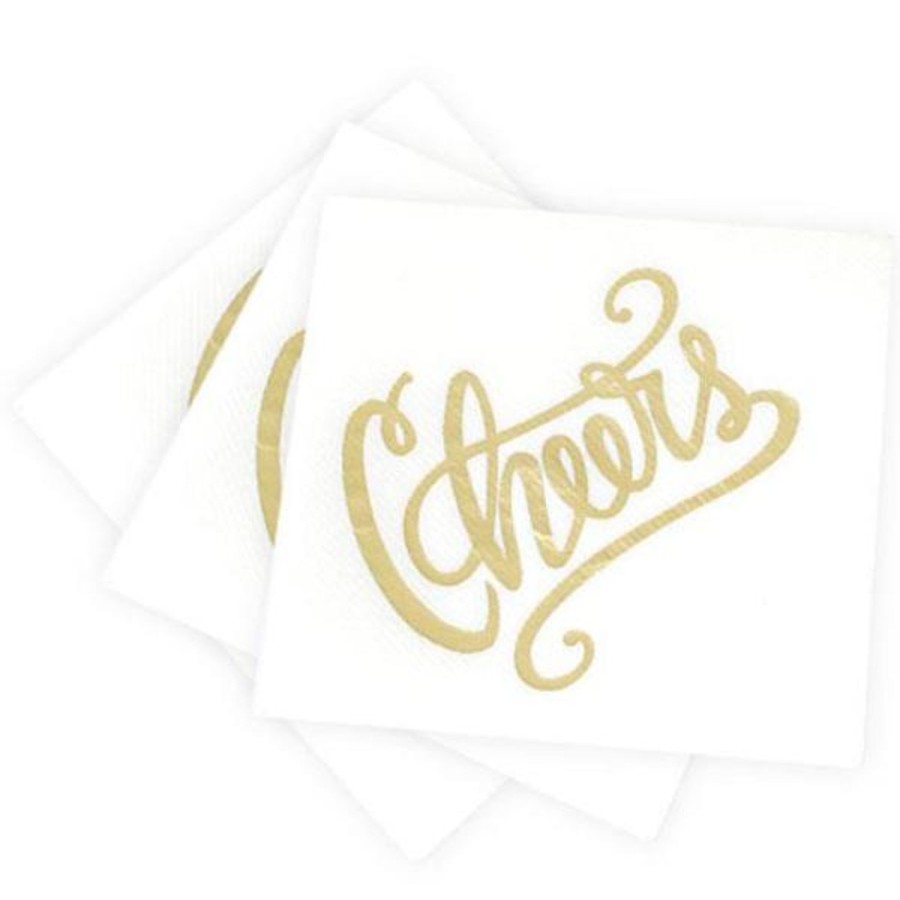 Home Print Appeal | Cheers Cocktail Napkins-White & Gold