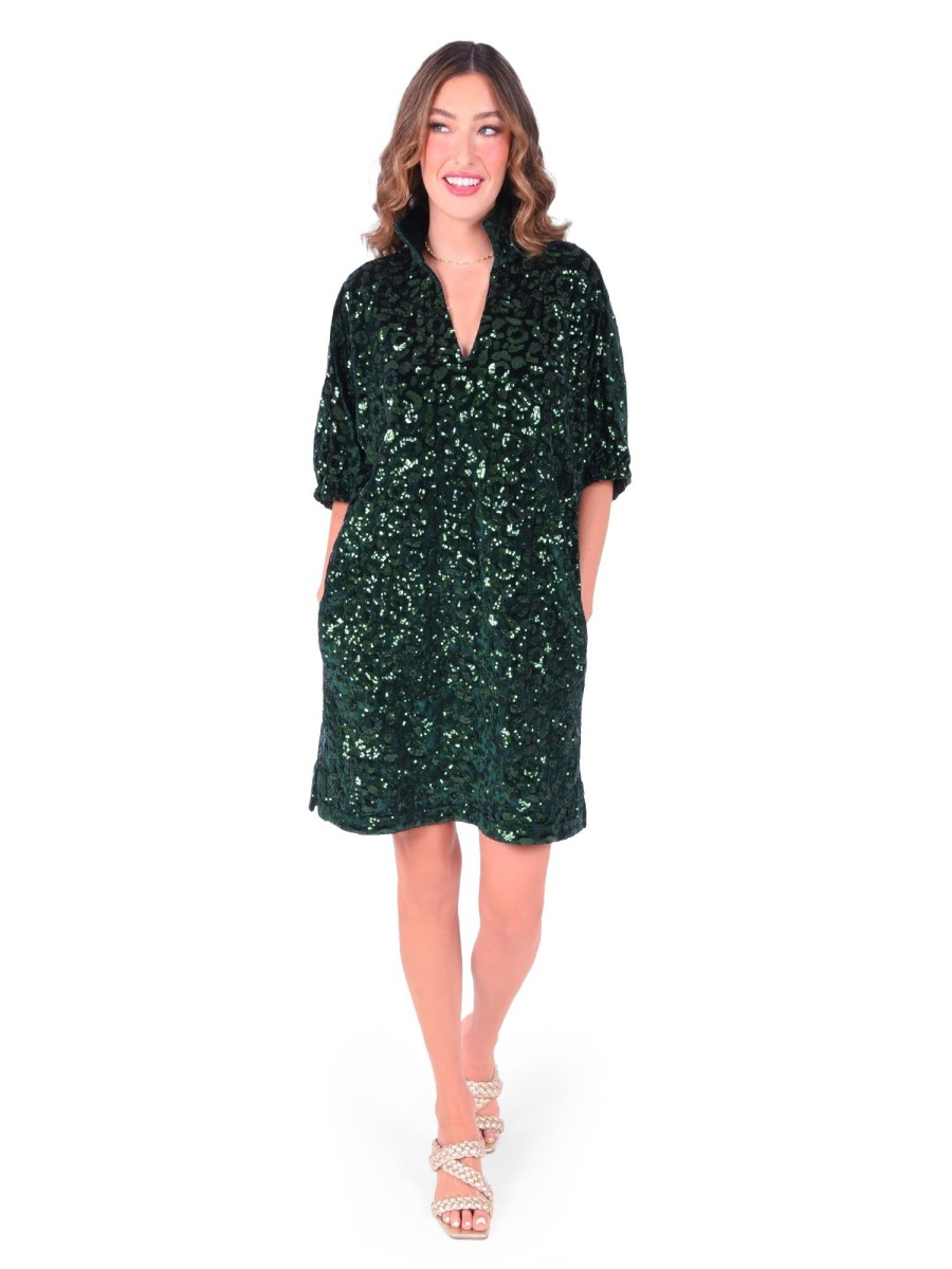 Women Emily McCarthy Dresses | Poppy Dress-Green Sequin Cheetah