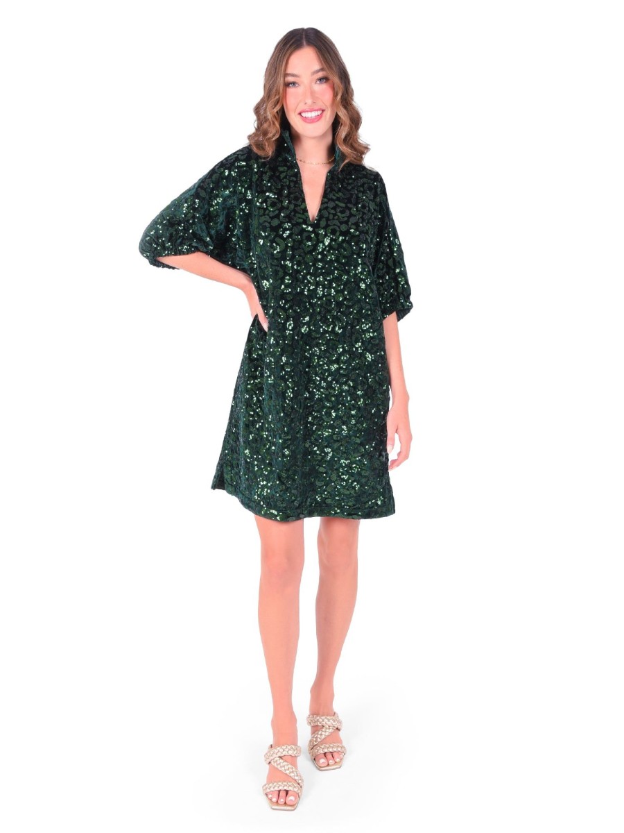 Women Emily McCarthy Dresses | Poppy Dress-Green Sequin Cheetah