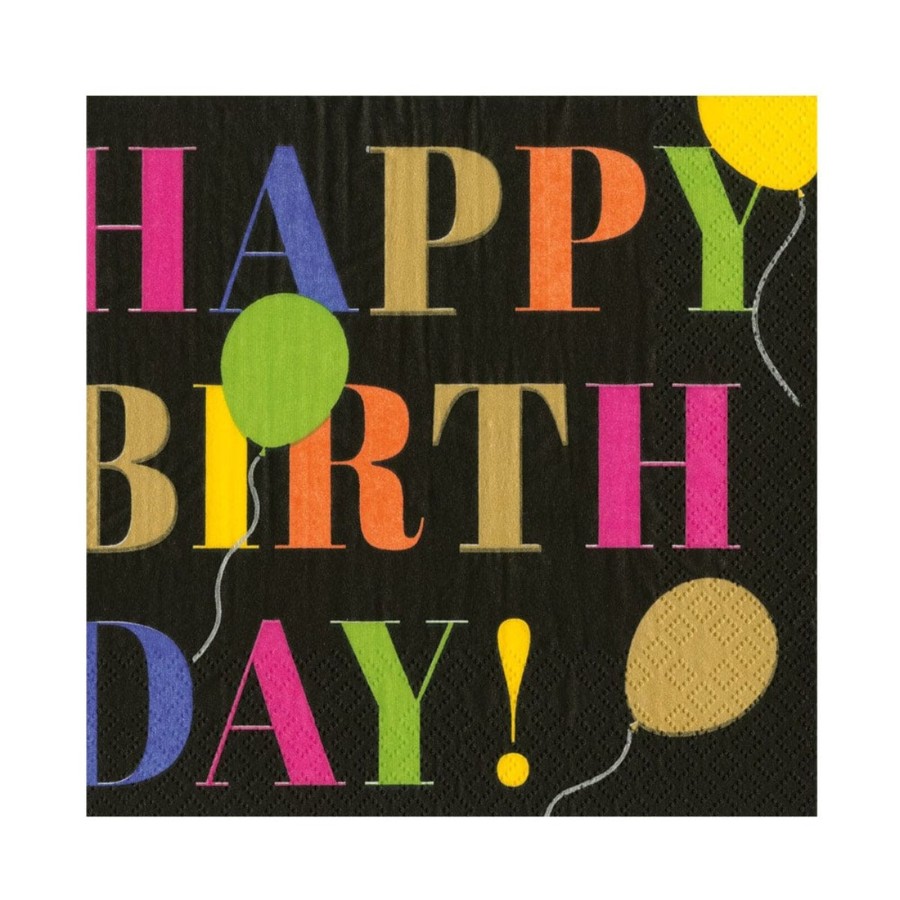 Home Caspari | Birthday Surprise Black Luncheon Napkins