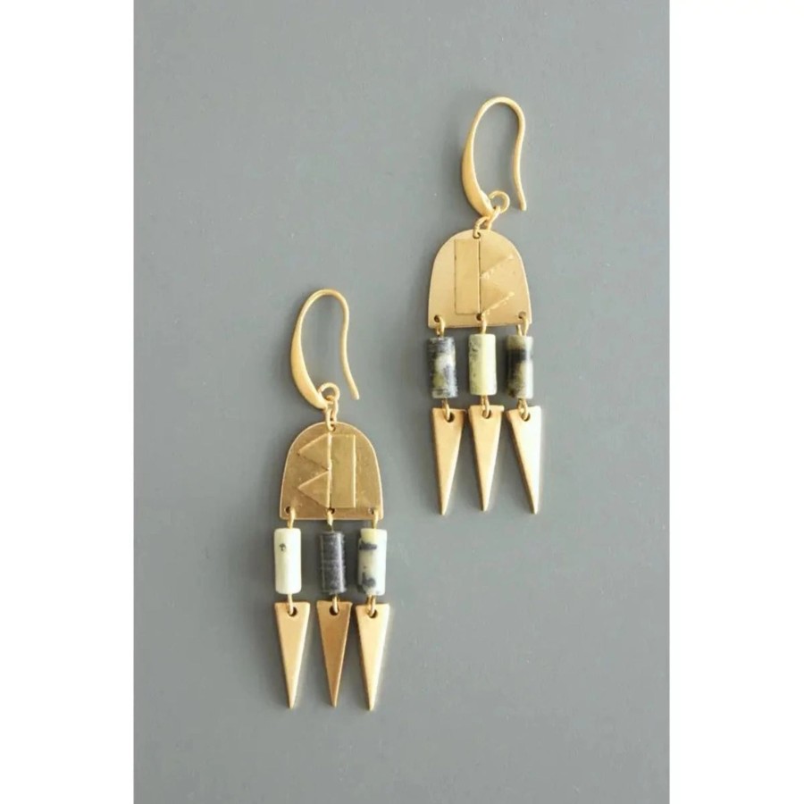 Women David Aubrey Jewelry | Brass & Jasper Geometric Earrings