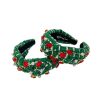 Women Brianna Cannon | Green And White Tweed Headband With Red Crystals & Pearls