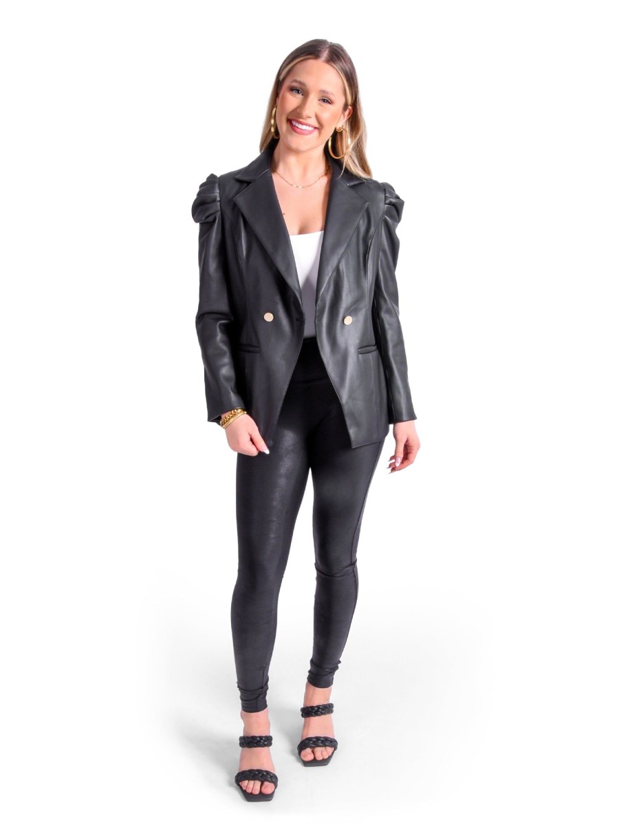 Women Emily McCarthy Sweaters & Outerwear | Bradshaw Blazer-Black Faux Leather