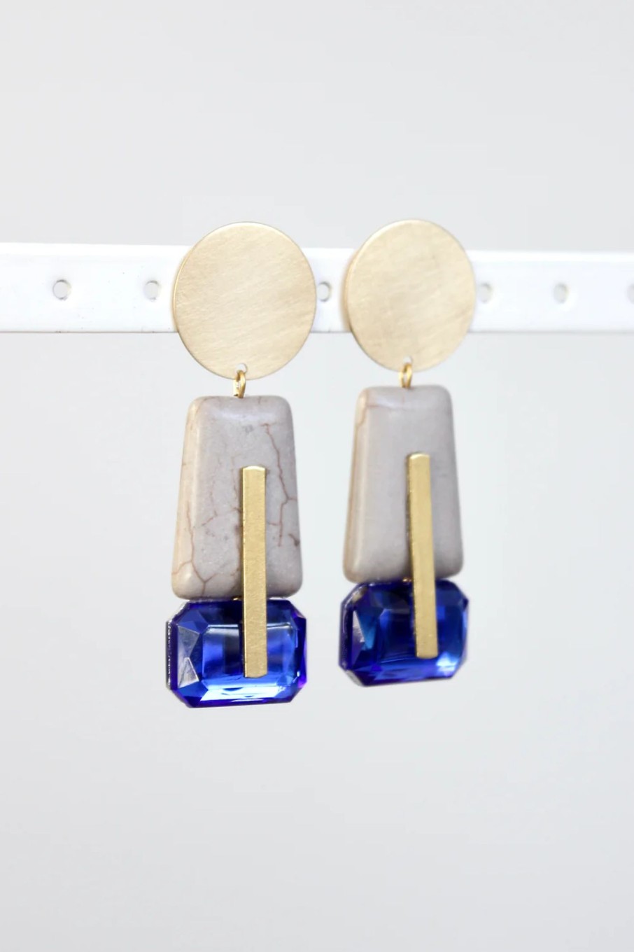 Women David Aubrey Jewelry | Drop Earrings With Grey And Royal Drops