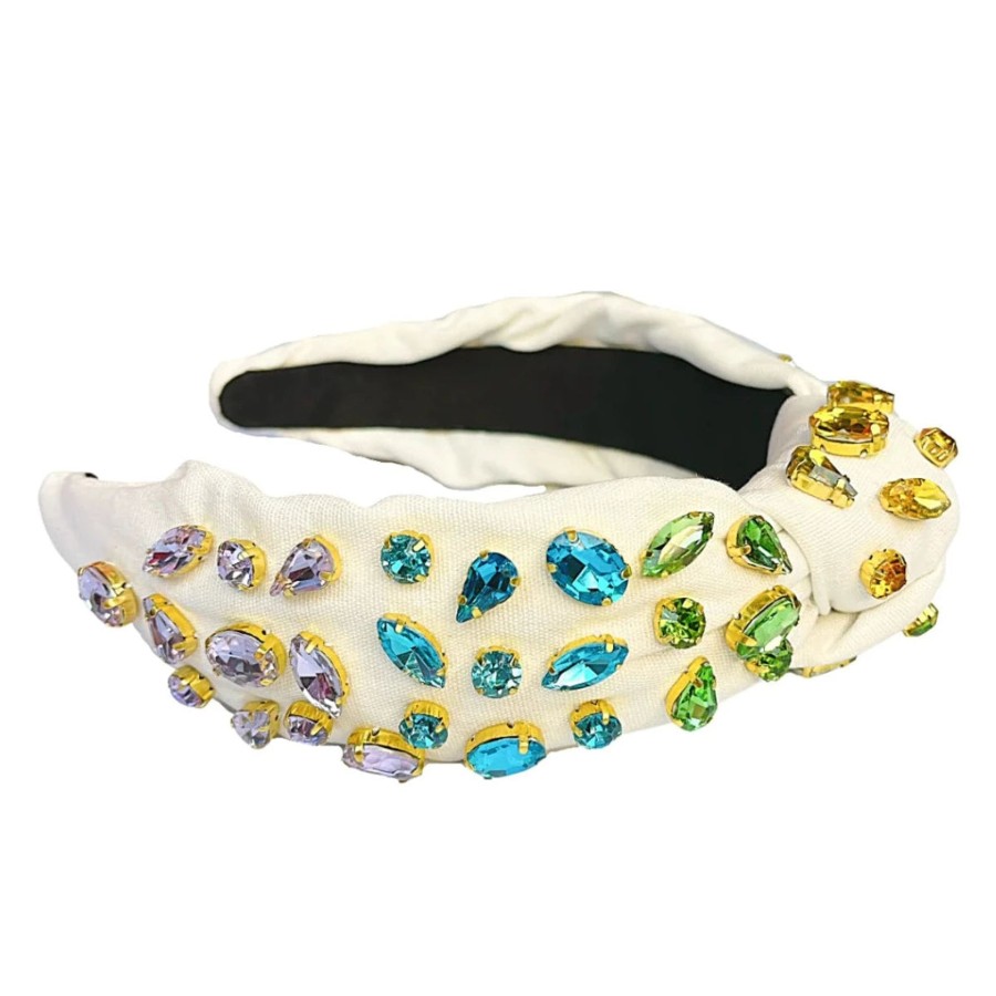 Women Brianna Cannon | Ivory Headband With Rainbow Gradient Hand-Sewn Crystals