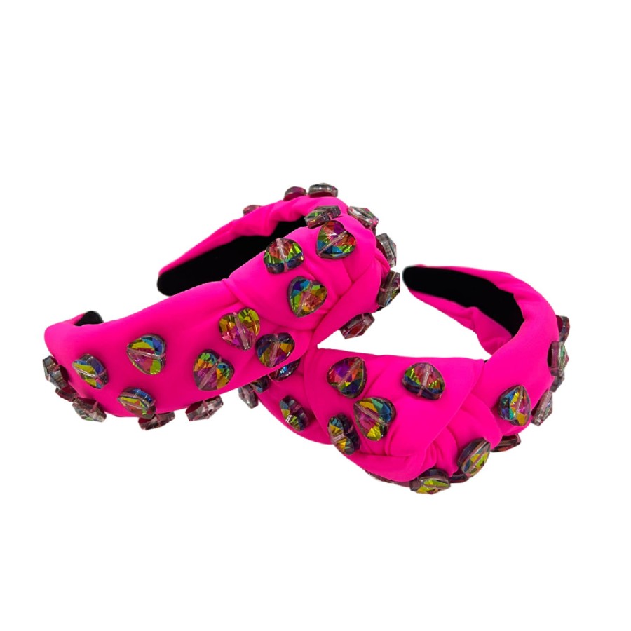 Women Brianna Cannon | Neon Pink Headband With Rainbow Heart Crystals