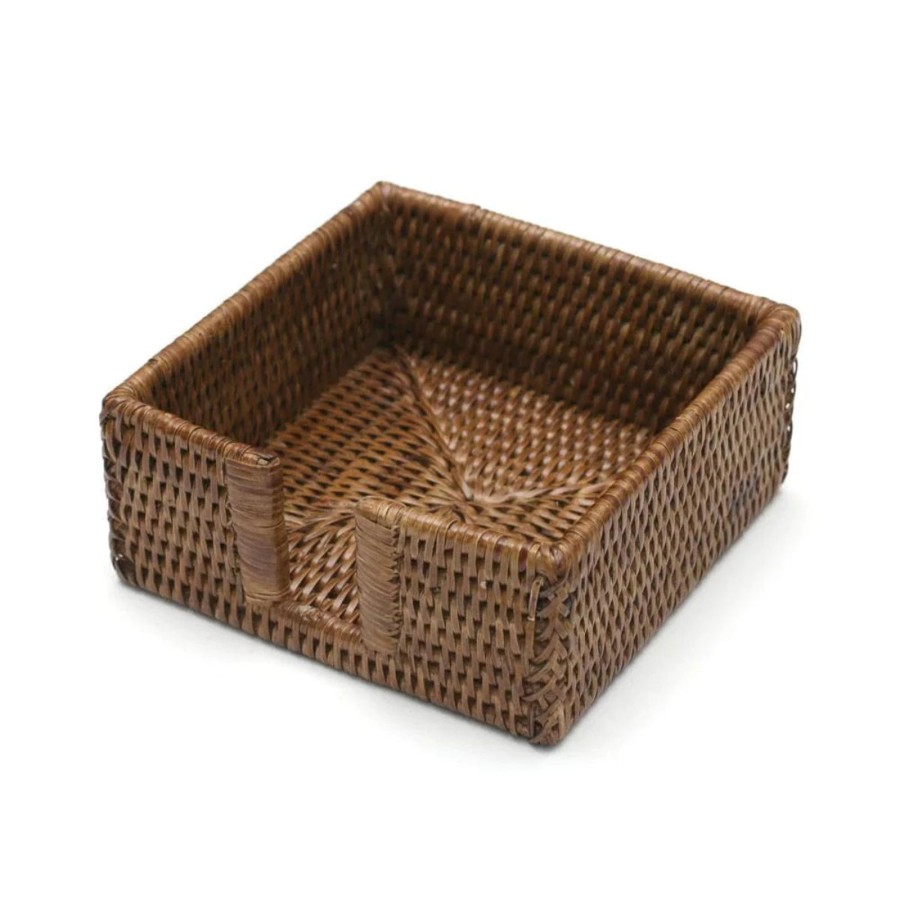 Home Caspari | Dark Natural Rattan Cocktail Napkin Holder