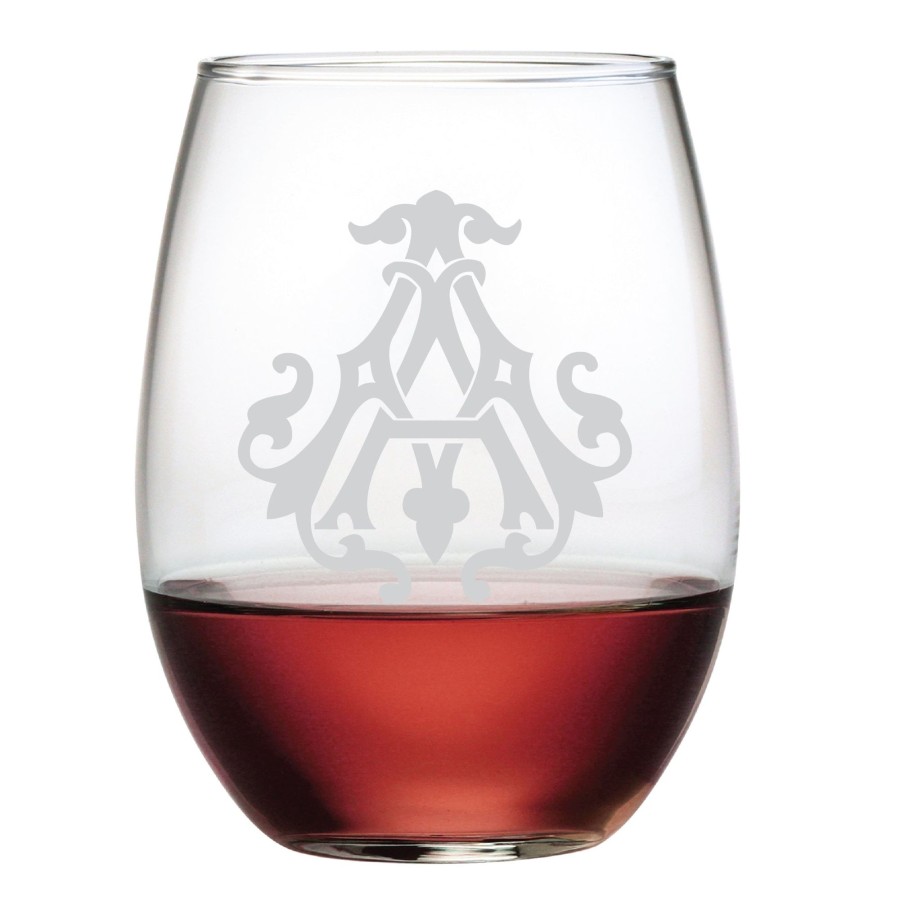 Home Susquehanna Glass Co. | 1-Letter Etched Initial Stemless Wine Glass