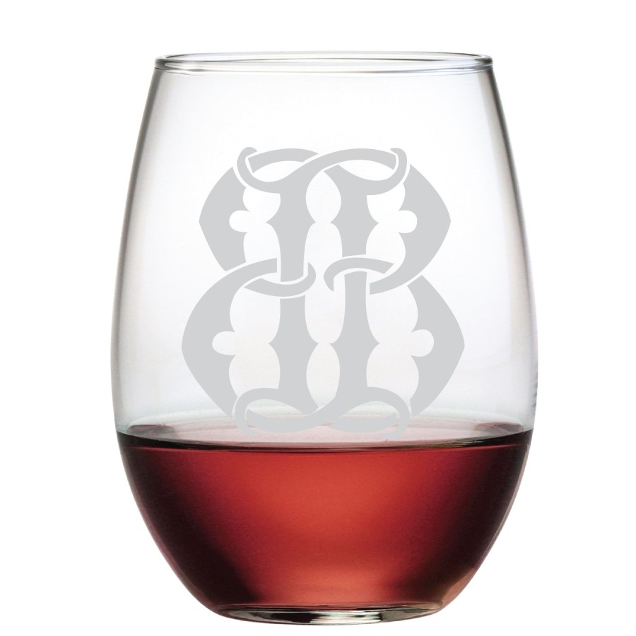 Home Susquehanna Glass Co. | 1-Letter Etched Initial Stemless Wine Glass