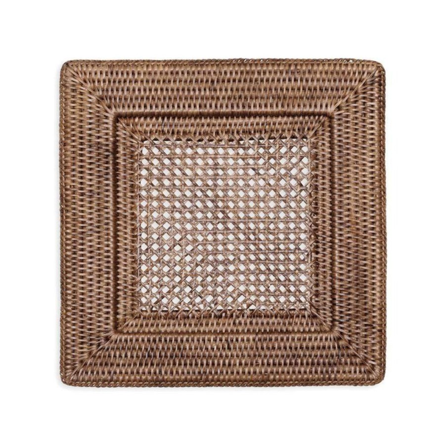 Home Caspari | Dark Natural Rattan Square Plate Charger