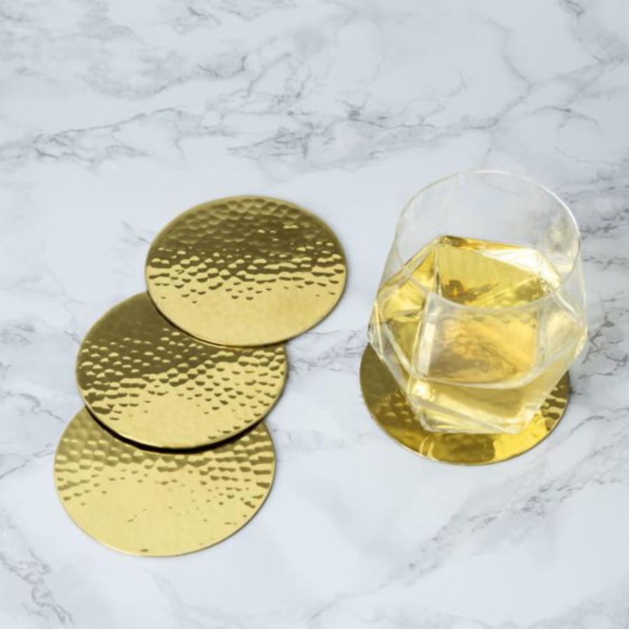 Home True Brands | Hammered Brass Coasters