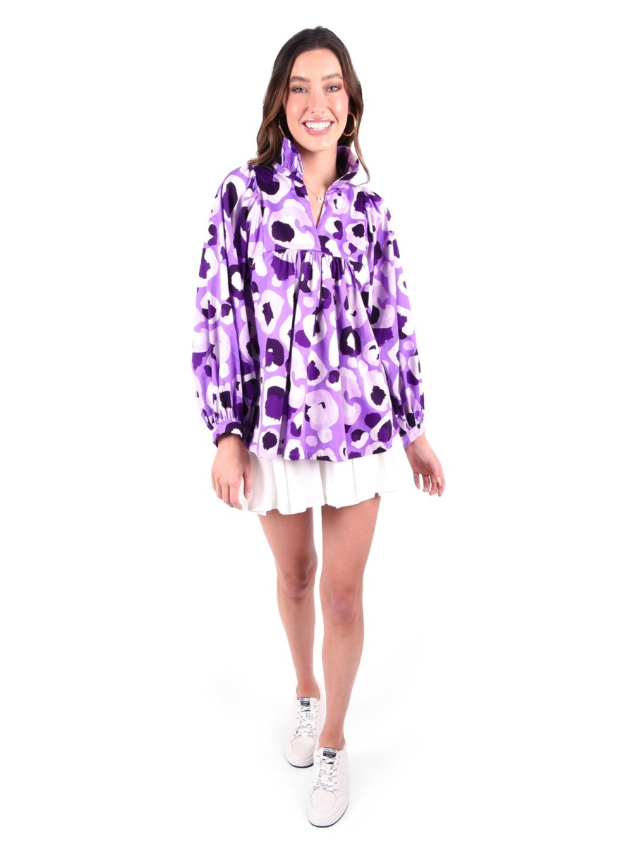 Women Emily McCarthy Tops | Stella Top-Purple Collegiate Cheetah