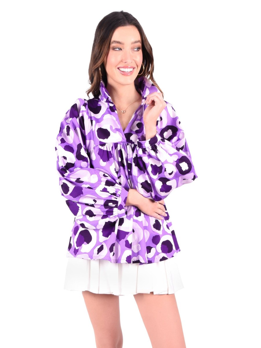 Women Emily McCarthy Tops | Stella Top-Purple Collegiate Cheetah