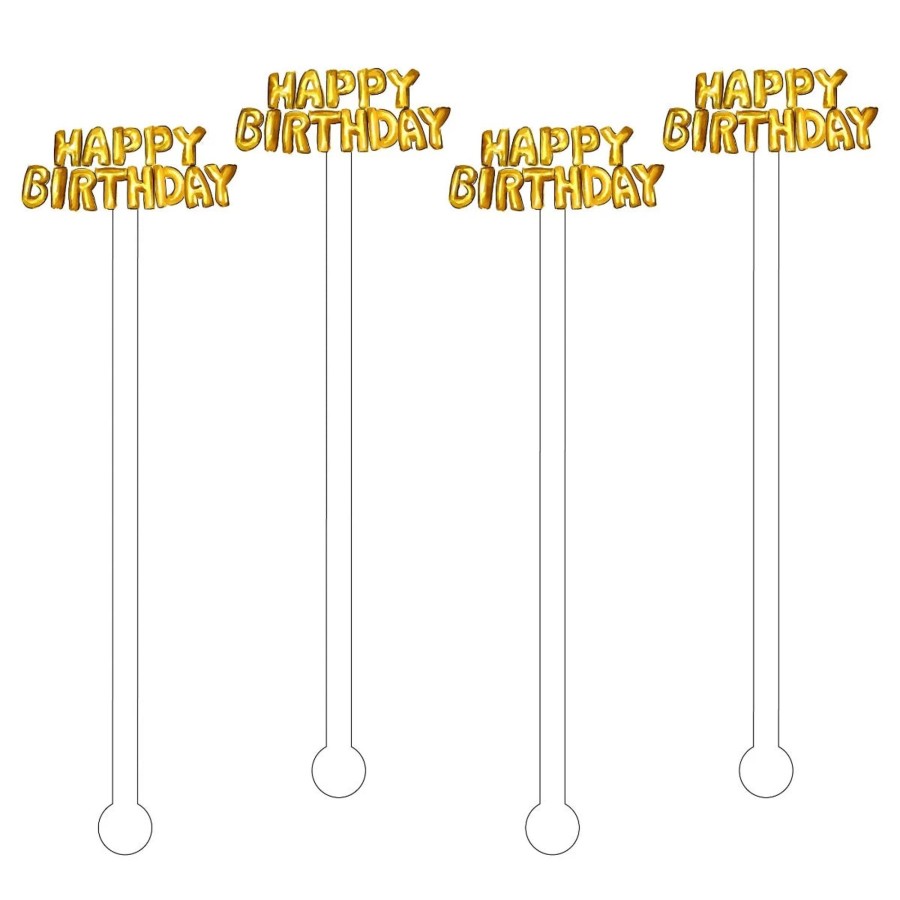 Home Acrylic Sticks | Happy Birthday Gold Helium Balloons Acrylic Stir Sticks