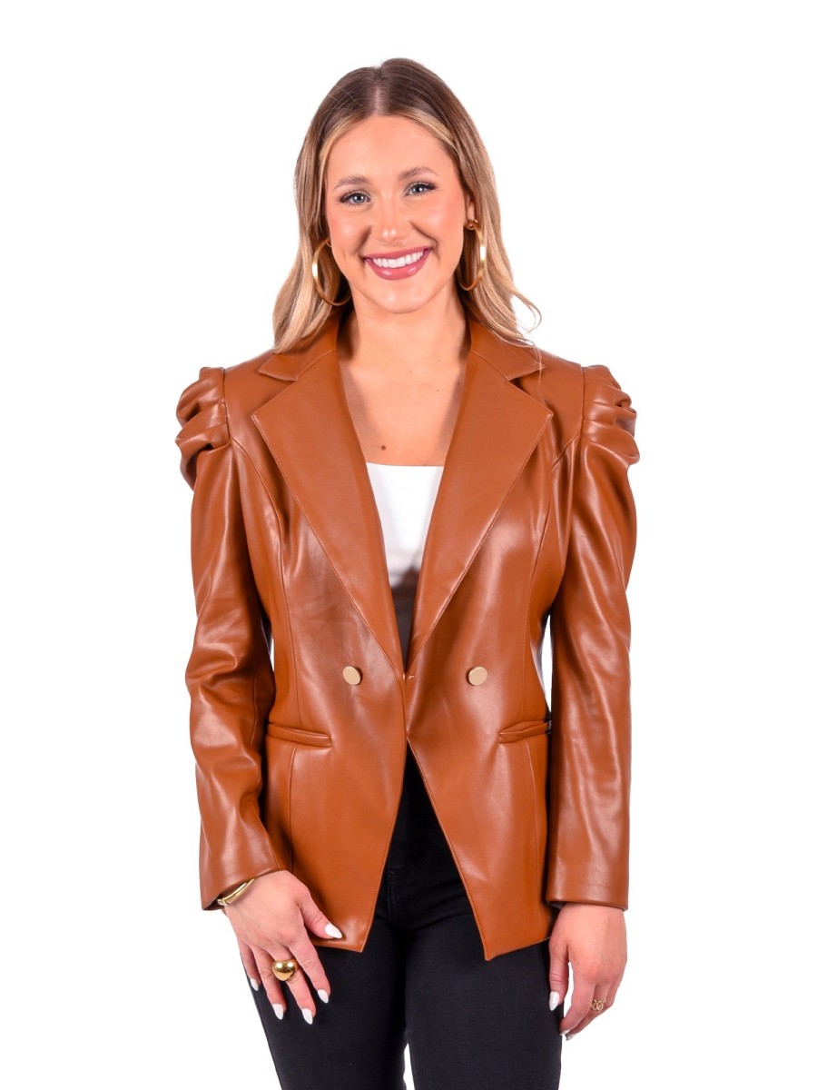 Women Emily McCarthy Sweaters & Outerwear | Bradshaw Blazer-Luggage Vegan Leather