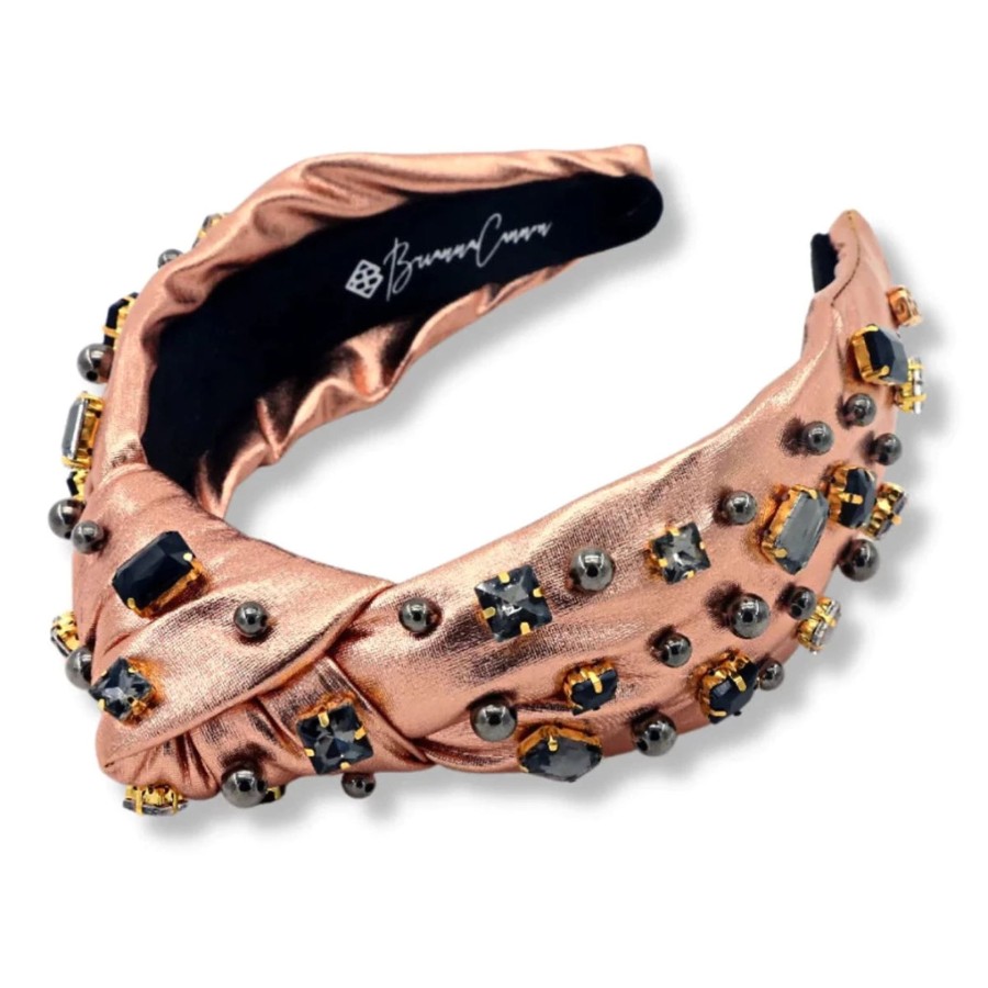 Women Brianna Cannon | Rose Gold Metallic Headband With Gunmetal Crystals & Pearls