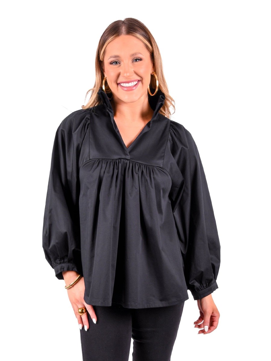 Women Emily McCarthy Tops | Stella Top-Black Cotton Poplin