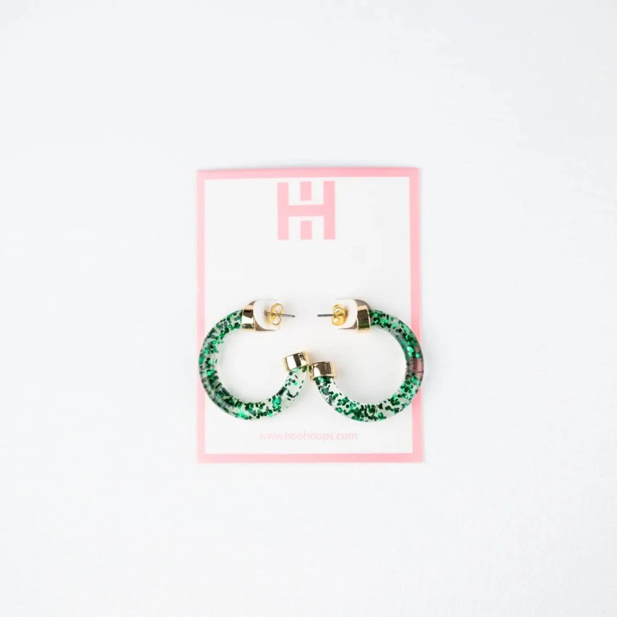 Women Hoo Hoops | Mini Hoo Hoops-Green Glitter