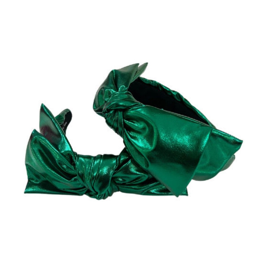 Women Brianna Cannon | Green Metallic Side Bow Headband