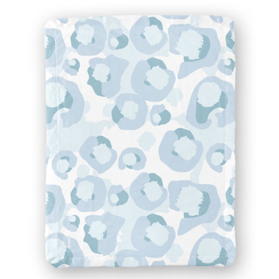 Home Printed Mint | Satin Trim Minky Blanket-Baby Blue Spot Cheetah