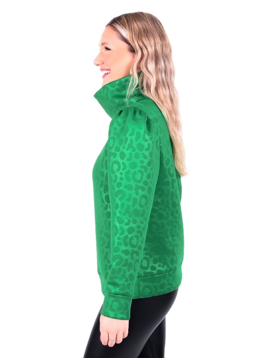 Women Emily McCarthy Tops | Fallon Funnel Neck-Evergreen Cheetah