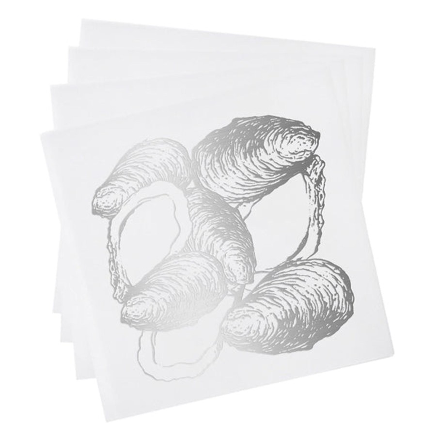 Home Print Appeal | Oyster Cocktail Napkins-White & Silver