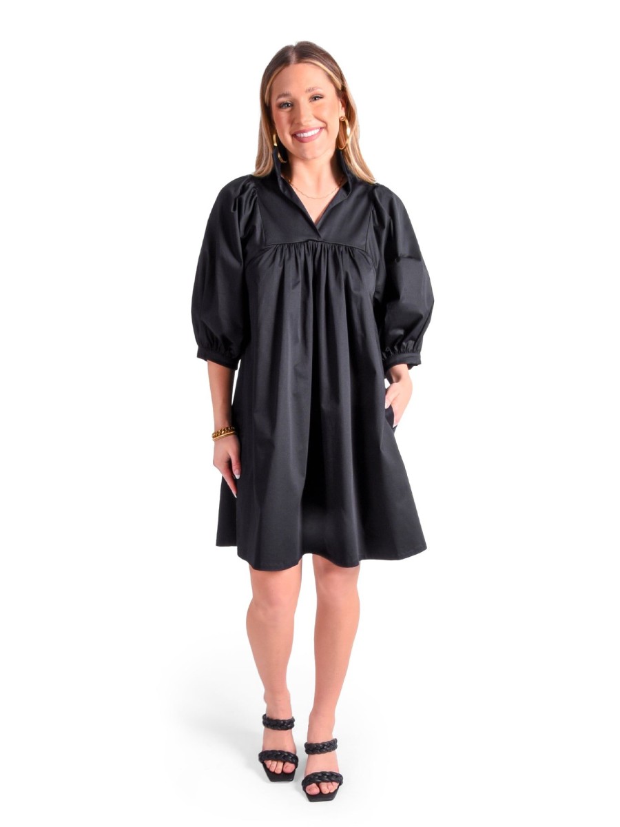 Women Emily McCarthy Dresses | Stella Dress-Black Cotton Poplin