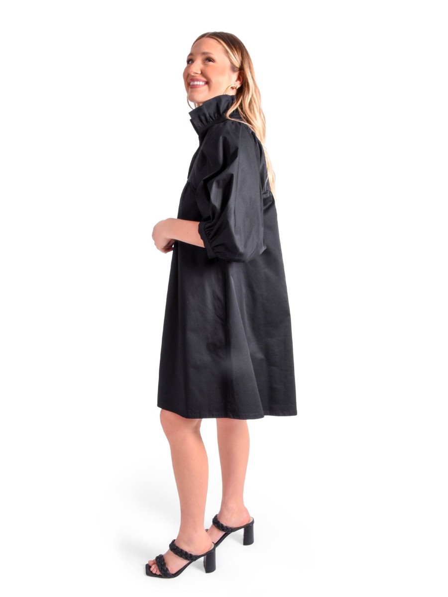 Women Emily McCarthy Dresses | Stella Dress-Black Cotton Poplin