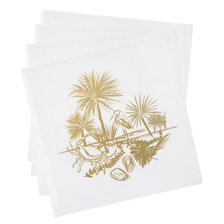 Home Print Appeal | Low Country Cocktail Napkins-White & Gold