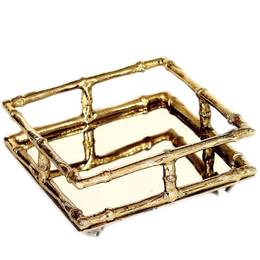 Home Dessau Brass | Cocktail Napkin Holder-Gold Bamboo