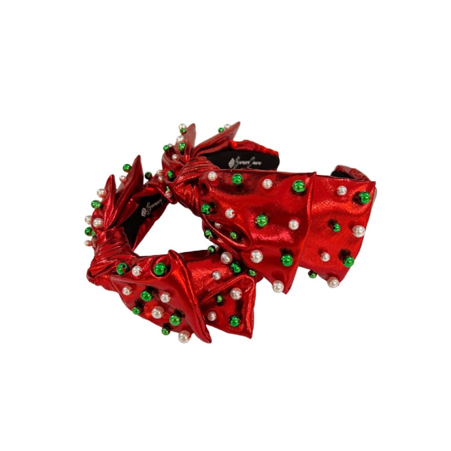 Women Brianna Cannon | Red Christmas Bow Headband With Beads