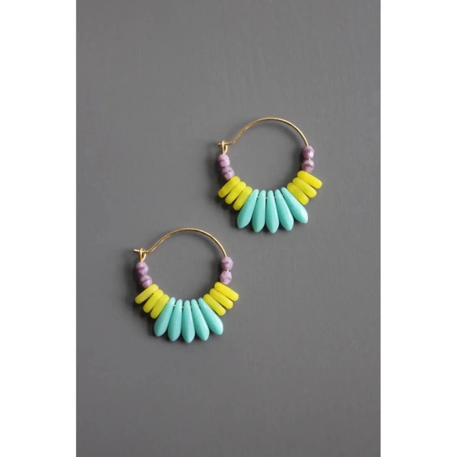 Women David Aubrey Jewelry | Turquoise, Lavender, & Neon Yellow Small Hoop Earrings