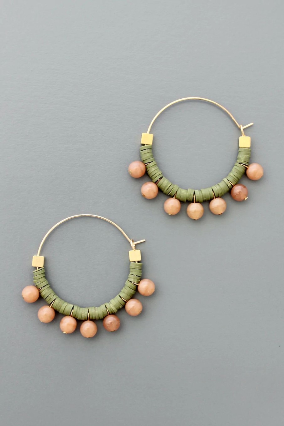 Women David Aubrey Jewelry | Green And Peach Hoop Earrings