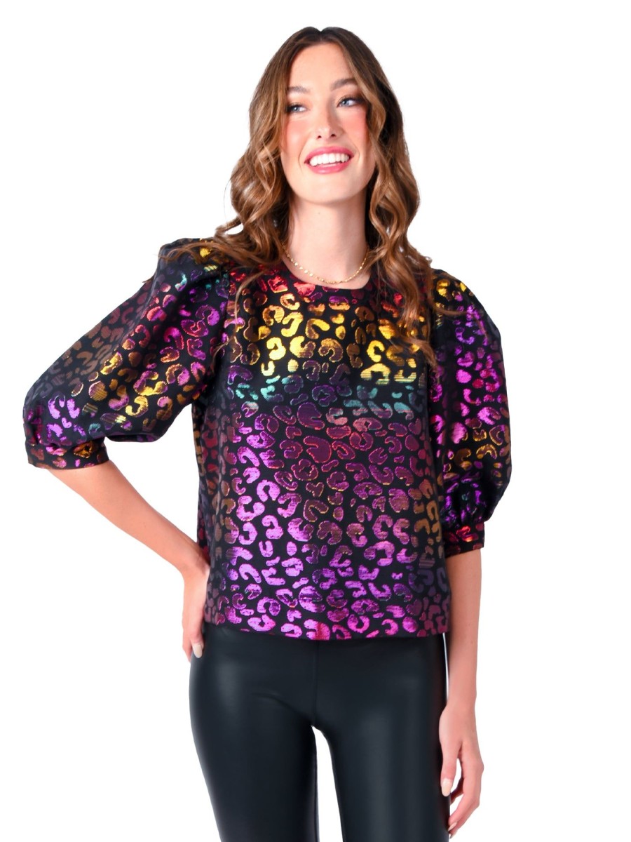 Women Emily McCarthy Tops | Bella Top-Gold Cheetah Jacquard