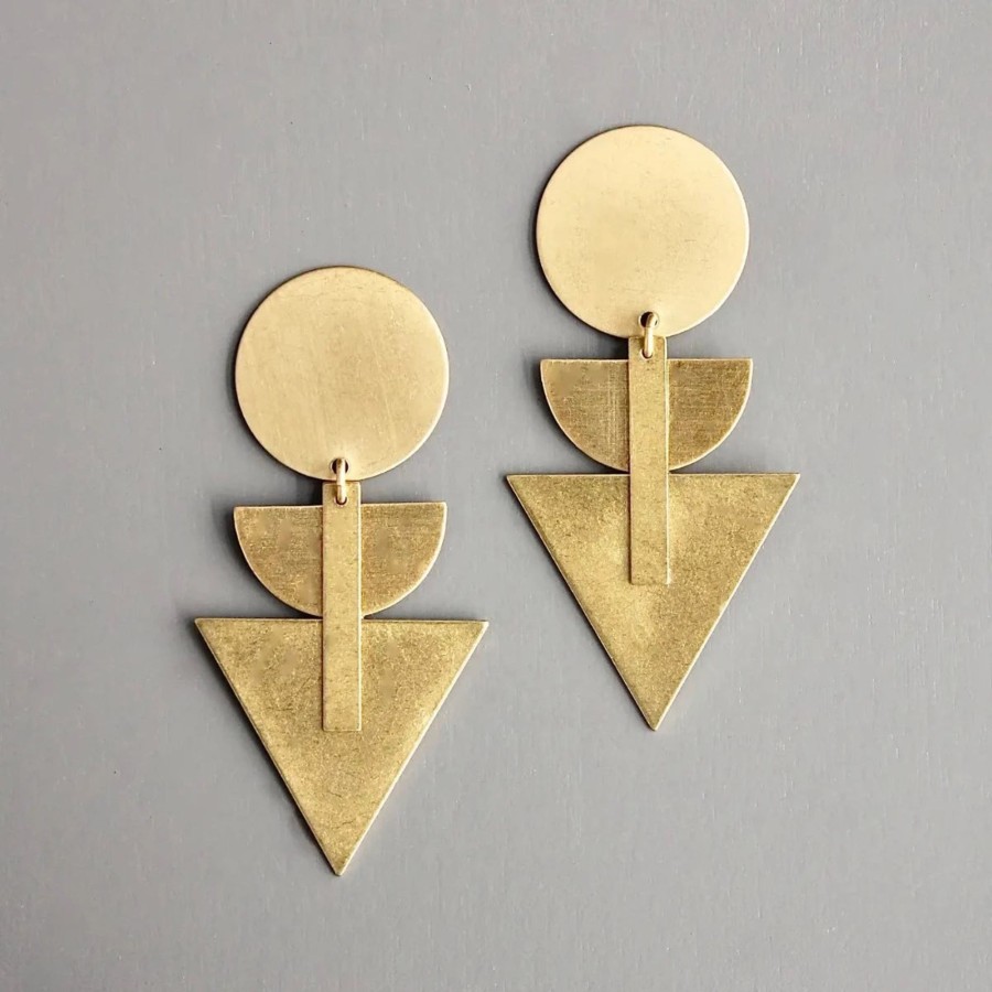 Women David Aubrey Jewelry | Geometric Triangle Brass Post Earrings