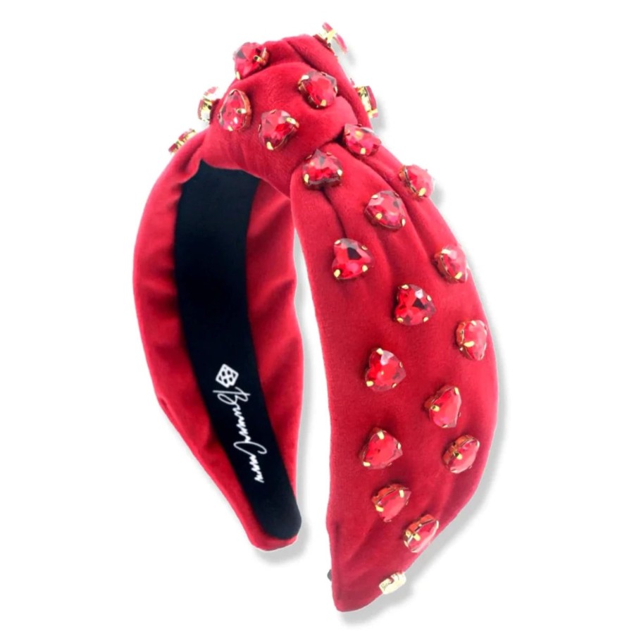 Women Brianna Cannon | Red Velvet Headband With Red Crystal Hearts