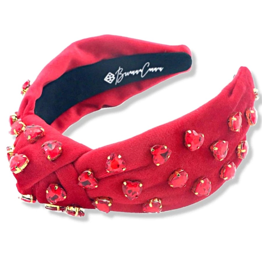 Women Brianna Cannon | Red Velvet Headband With Red Crystal Hearts