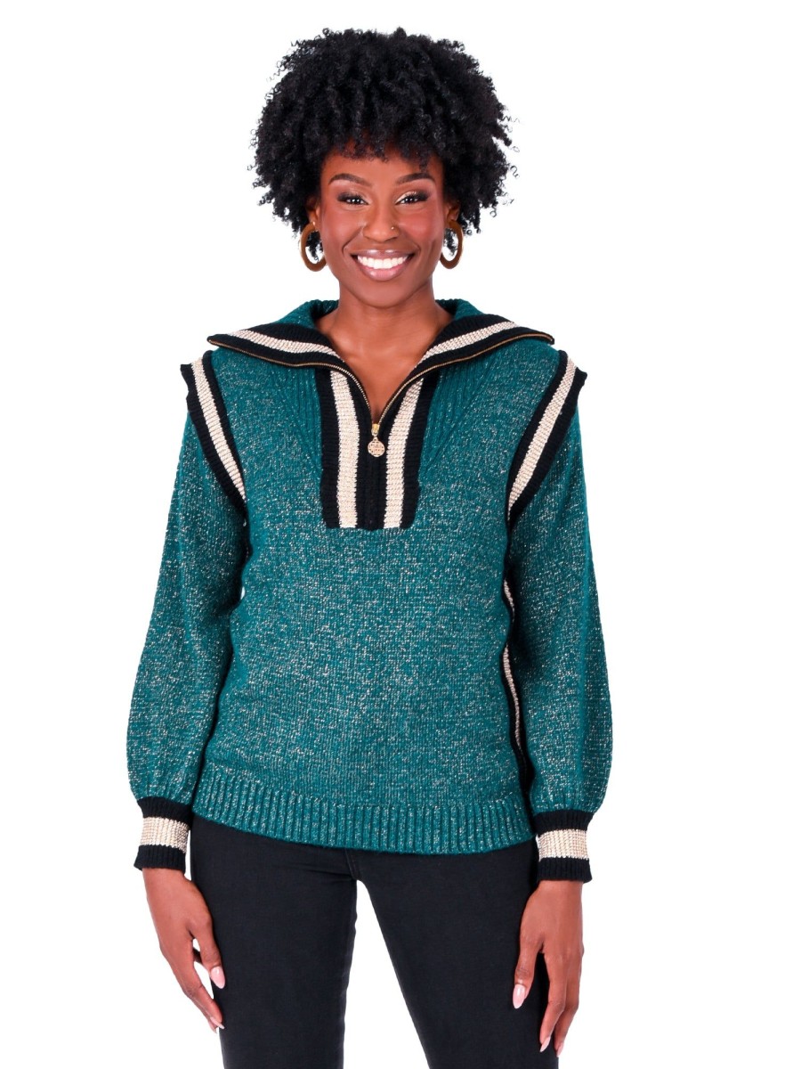 Women Emily McCarthy Sweaters & Outerwear | Poppy Pullover Sweater-Metallic Green