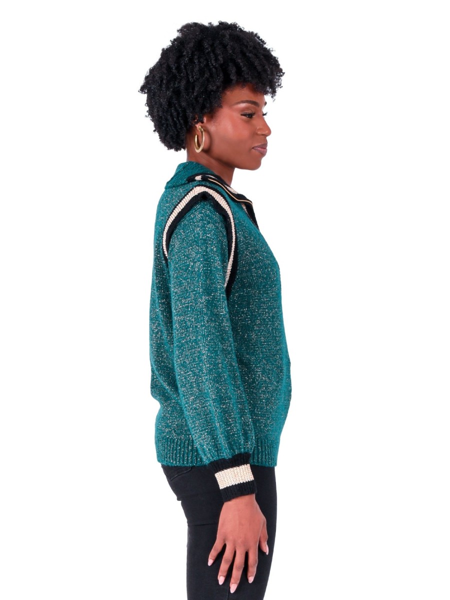 Women Emily McCarthy Sweaters & Outerwear | Poppy Pullover Sweater-Metallic Green