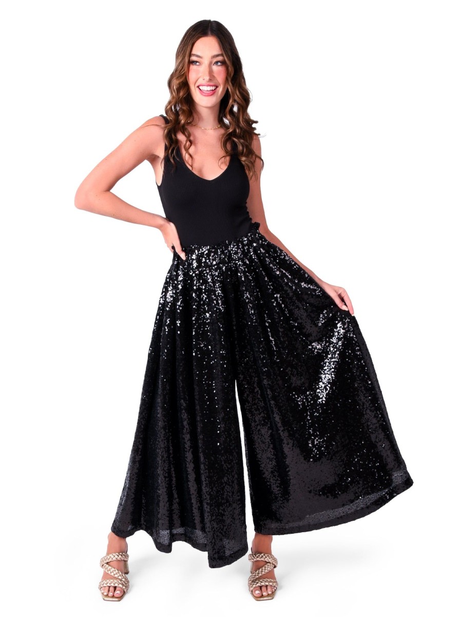 Women Emily McCarthy Bottoms | Palazzo Pant-Black Sequin