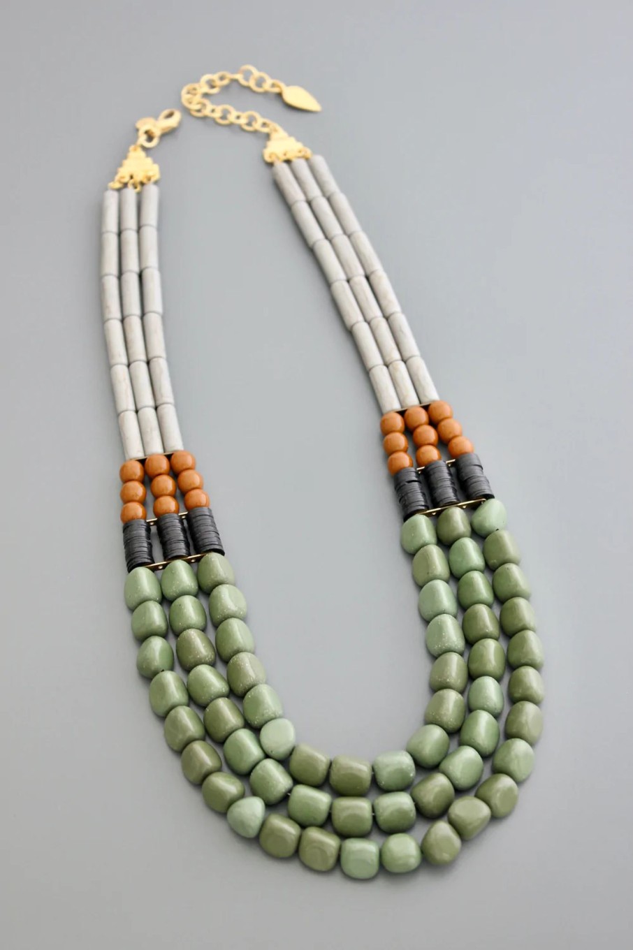 Women David Aubrey Jewelry | Three Strand Grey And Green Necklace