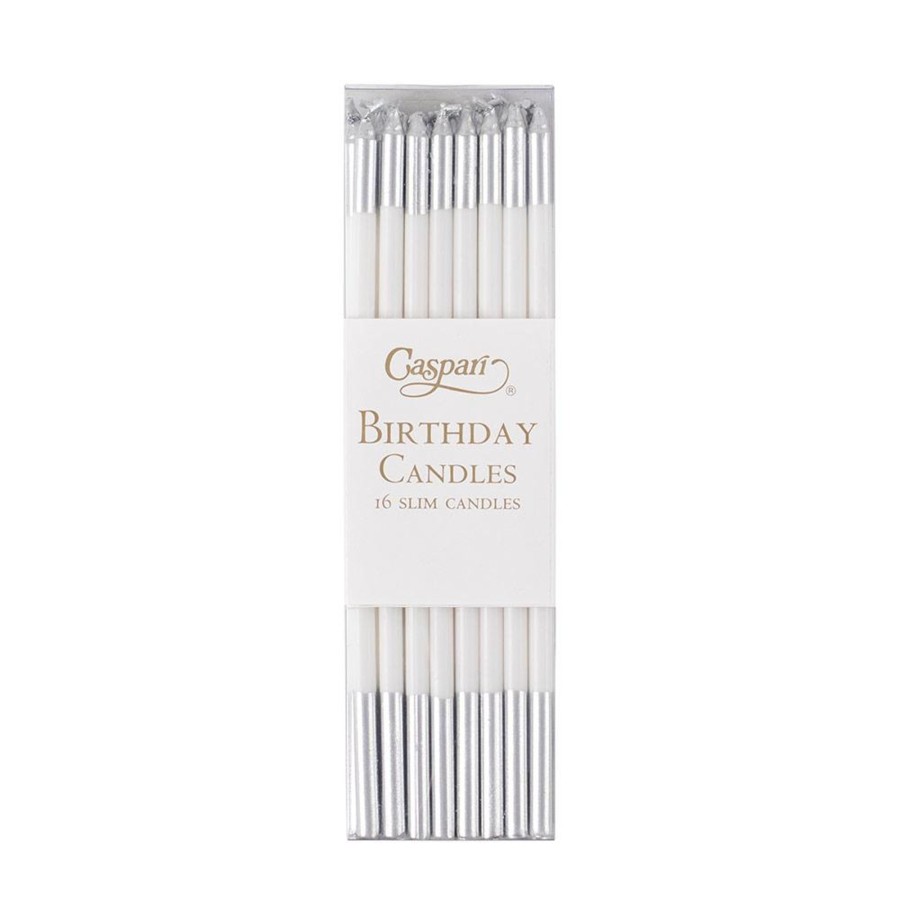 Home Caspari | Set Of Candles-White And Silver